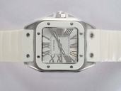 Cartier Santos 100 W20122U2 White Rubber Strap White Dial Watch