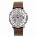Chopard Happy Diamonds Pave Dial 18kt White Gold Brown Leather Ladies Watch 207227-1001