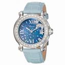 Chopard Happy Sport Blue MOP Dial Blue Leather Floating Diamond Moon Ladies Watch 278475-2001