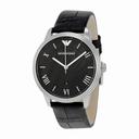 Emporio Armani Black Dial Black Leather Men's Watch AR1611