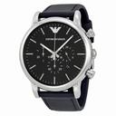 Emporio Armani  Chronograph Black Dial Matte Black Leather Men's Watch AR1828
