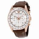 Emporio Armani Chronograph Silver Dial Brown Leather Men's Watch AR5995