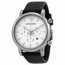 Emporio Armani Chronograph White Dial Black Leather Men's Watch AR1807