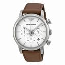 Emporio Armani Chronograph White Dial Brown Leather Men's Watch AR1846
