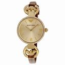 Emporio Armani Classic Champagne Sunray Dial Brown Leather Ladies Watch AR1885