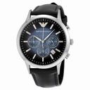 Emporio Armani Classic Chronograph Blue Dial Navy Leather Strap Men's Watch AR2473