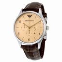 Emporio Armani Classic Cream Dial Brown Crocodile Leather Chronograph Men's Watch AR1878