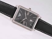 Emporio Armani Classic Ladies AR0414 Mens Black Cow Leather Strap Rectangle Watch