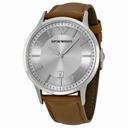 Emporio Armani Classic Silver Dial Brown Leather Strap Men's Watch AR2463