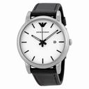 Emporio Armani Classic White Dial Black Leather Strap Men's Watch AR1694