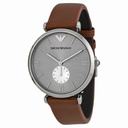 Emporio Armani Retro Silver Dial Brown Leather Strap Men's Watch AR1675