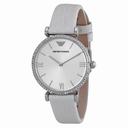 Emporio Armani Retro Silver Dial White Leather Strap Ladies Watch AR1680