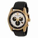 Emporio Armani Sportivo Chronograph Silver and Black Dial Black Leather Men's Watch AR6006