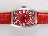 Franck Muller Cintree Curvex 8880 SC DT 5N Red Ostrich Leather Strap Womens Rectangle Watch