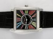 Franck Muller Colour Dreams Collection 6002-CODR-DT Midsize Black Ostrich Leather Strap Square Watch