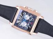 Franck Muller King Conquistador 10000-CC Black Ostrich Leather Strap Blue Dial Square Watch