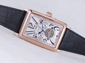 Franck Muller Long Island 1200-CC-AT Rectangle Black Ostrich Leather Strap Mens Watch