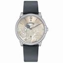 Harry Winston Midnight Silver Sunray Dial 18kt White Gold Diamond Satin Strap Men's Watch MIDQMP39WW001