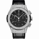 Hublot Classic Fusion Black Dial Titanium with Diamond Pave Case Black Leather Band Autmatic Men's Watch 521.NX.1170.LR.1704