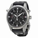 IWC Double Chronograph Pilot  Black Dial Black Leather Mens Watch IW377801
