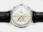 IWC Portofino Chronograph IW378303 Midsize Black Cow Leather Strap Stainless Steel Bezel Watch
