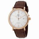 IWC Portofino Silver Dial 18kt Rose Gold Case Brown Leather Strap Automatic Men's Watch 3565-04