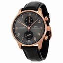 IWC Portuguese Grey Dial Chronograph Rose Gold Leather Automatic Men's Watch IW371482