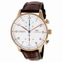 IWC Portuguese Silver Dial Chronograph Rose Gold Leather Automatic Men's Watch IW371480
