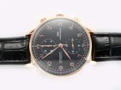 IWC Portuguese Chrono-Automatic W371415 Round 18K Gold Case Black Dial Watch