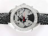 Jacob Co Five Time Zone JC - 47SBKDC Black Ostrich Leather Strap White Dial 49mm Watch
