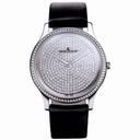 Jaeger LeCoulte Master Ultra Thin Diamond Pave Dial 18kt White Gold Black Satin Men's Watch Q1453406
