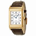Jaeger LeCoultre Grande Reverso Silver Dial 18kt Rose Gold Black Alligator Leather Men's Watch Q3732523