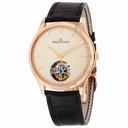 Jaeger LeCoultre Master Ultra Thin Tourbillon Automatic Beige Dial Black Leather Men's Watch Q1322410