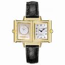 Jaeger LeCoultre Reverso Duetto Mother of Pearl Dial 18kt Yellow Gold Diamond Black Leather Ladies Watch Q2661401