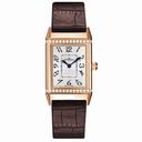 Jaeger LeCoultre Reverso Duetto Silver Dial 18kt Rose Gold Brown Leather Ladies Watch Q2562402