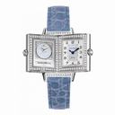 Jaeger LeCoultre Reverso Duetto Silver Dial 18kt White Gold Diamond Blue Crocodile Ladies Watch Q2663401