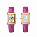 Jaeger LeCoultre Reverso Duetto Silver Dial 18kt Yellow Gold Pink Alligator Men's Watch Q2665410