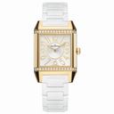 Jaeger LeCoultre Reverso Squadra Silver Dial 18kt Yellow Gold Diamond Rubber Ladies Watch Q7031720