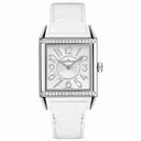 Jaeger LeCoultre Reverso Squadra Silver Dial White Leather Diamond Ladies Watch Q7038420