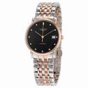 Longines Elegant Automatic Black Diamond Dial Steel and 18kt Rose Gold Ladies Watch L48095577