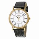 Longines La Grande Classic White Dial Gold-plated Black Leather Men's Watch 49212112