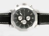 Montblanc Sport Chronograph 07147 Black Ostrich Leather Strap Mens Round Watch
