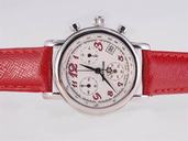 Montblanc Star Chronograph 07253 Midsize Red Cow Leather Strap Stainless Steel Bezel Watch