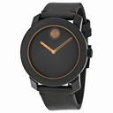 Movado Bold Black Dial Black Leather Band Black Stainless Steel Case Men's Quartz Watch 3600297