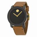 Movado Bold Black Museum Dial Rustic Brown Leather Strap Men's Watch 3600305
