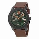Movado Bold Camouflage-Print Dial Brown Leather Strap Black Stainless Steel Men's Quartz Watch 3600302