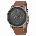 Movado Bold Grey Chronograph Dial Rustic Brown Leather Men's Watch 3600367