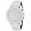 Movado Bold Grey Glitter Dial White Leather Unisex Watch 3600230