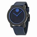 Movado Bold Navy Blue Dial Blue Leather Band Navy Blue Stainless Steel Case Men's Quartz Watch 3600317