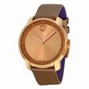 Movado Bold Rose Dial Pearlized Mocha Leather Ladies Quartz Watch 3600313